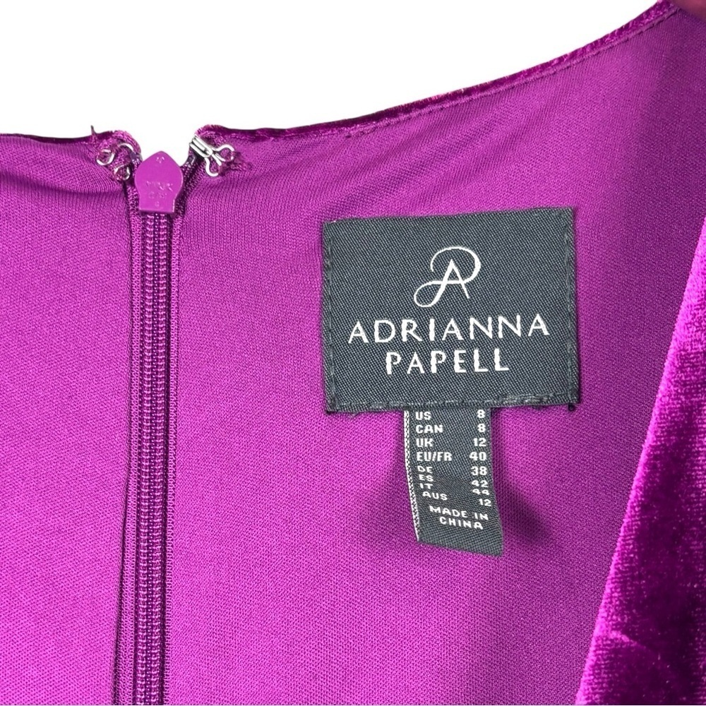 ADRIANNA PAPELL FUCHSIA PINK VELVET SURPLICE MIDI DRESS AP1D105513 - Picture 11 of 14